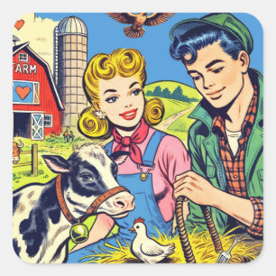Retro Farm Comics Square Sticker