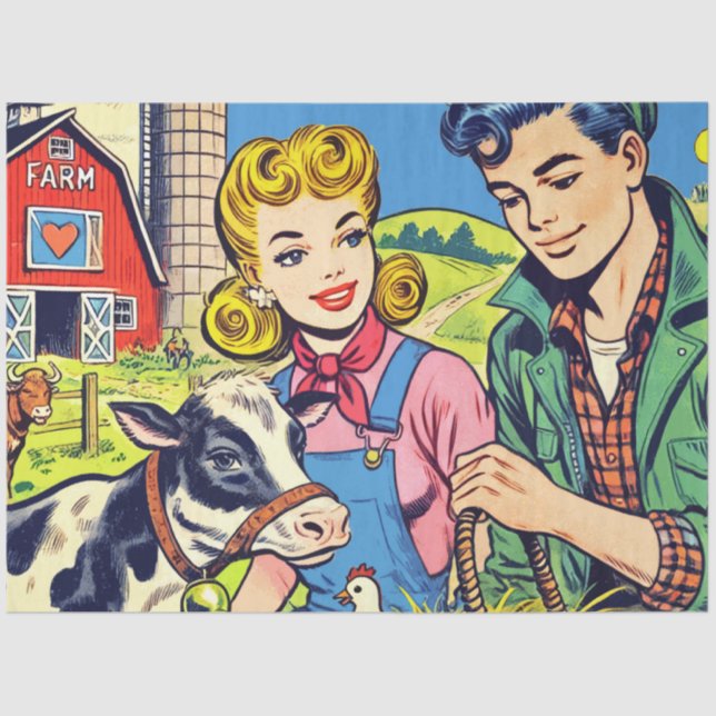 Retro Farm Comics Tissue Paper (Front)
