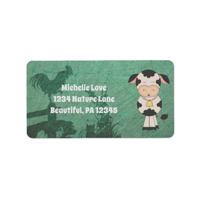 Retro Farm Cow and Silhouette Farm Animals Address Label (Front)
