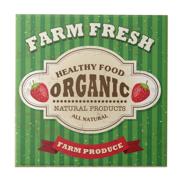 Retro Farm Fresh Poster Design Ceramic Tile (Front)