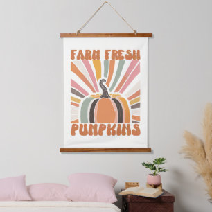 Retro Farm Fresh Pumpkins Hanging Tapestry