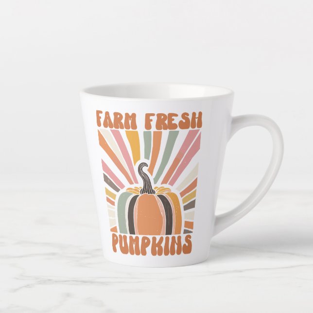 Retro Farm Fresh Pumpkins Latte Mug (Right)