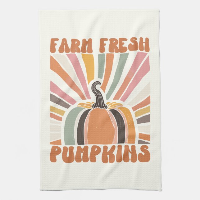Retro Farm Fresh Pumpkins Tea Towel (Vertical)