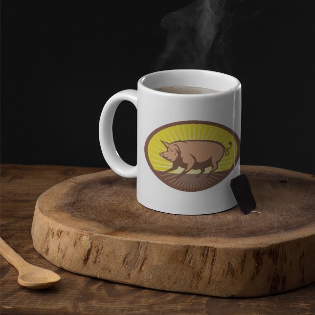 Retro Farm Pig with Sunburst  Coffee Mug (Creator Uploaded)