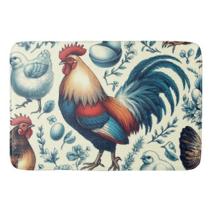 Retro Farm Rooster Pattern Bath Mat