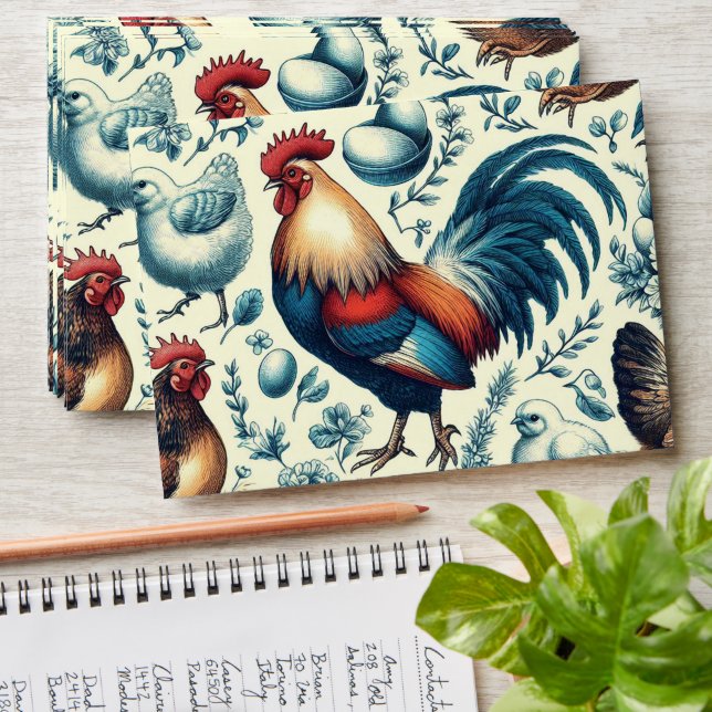 Retro Farm Rooster Pattern Envelope (Stacked)