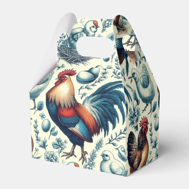 Retro Farm Rooster Pattern Favour Box (Front Side)