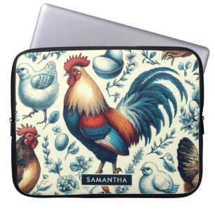 Retro Farm Rooster Pattern Laptop Sleeve