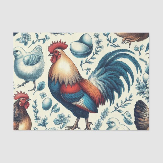 Retro Farm Rooster Pattern Tissue Paper (Front)