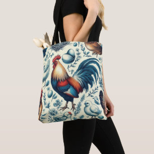 Retro Farm Rooster Pattern Tote Bag
