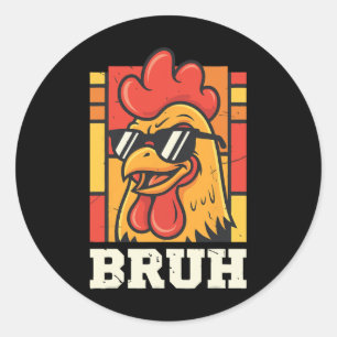 Retro Farm Rooster Sungles Chicken Lover Bruh For Classic Round Sticker