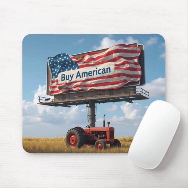 Retro Farm Tractor Under a Patriotic Billboard Mouse Pad (With Mouse)