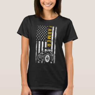 Retro Farmer American Usa Flag Tractors Patriotic T-Shirt