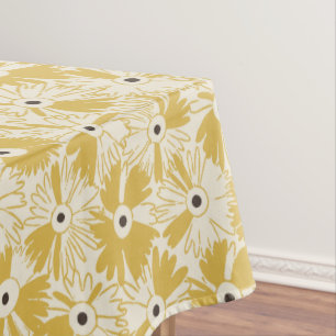Retro Farmhouse Wildflower Large Scale Mustard Tablecloth