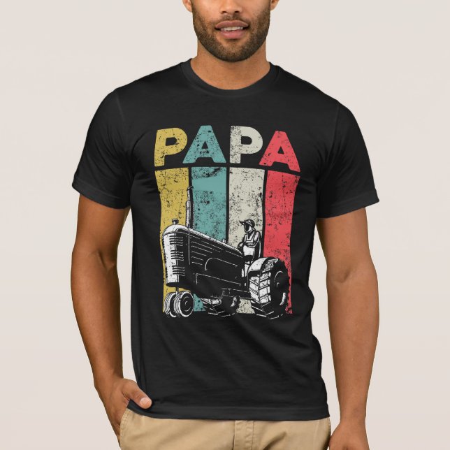 Retro Farming Papa Tractors Farmer Father T-Shirt (Front)