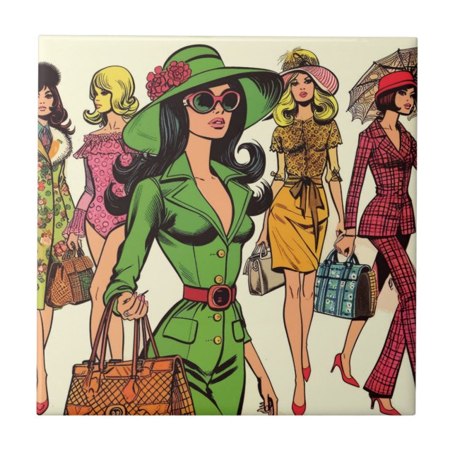 Retro Fashion Girls Comics Ceramic Tile (Front)