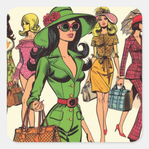 Retro Fashion Girls Comics Square Sticker