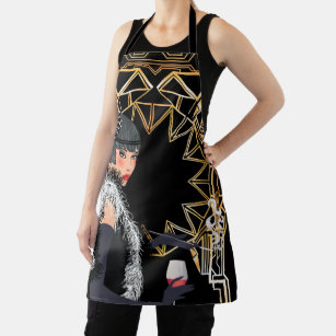 Retro fashion woman with glass of wine  apron