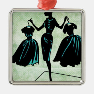 Retro Fashionista Silhouette Metal Ornament