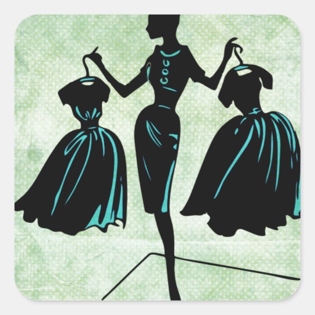Retro Fashionista Silhouette Square Sticker (Front)