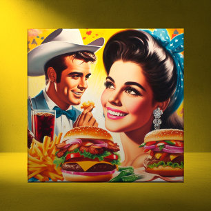 Retro Fast Food Couple Ceramic Tile