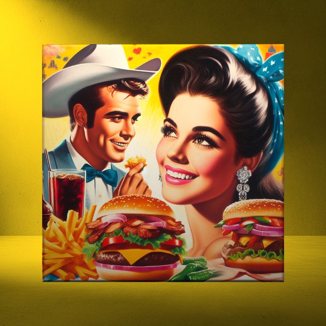Retro Fast Food Couple Ceramic Tile (Creator Uploaded)