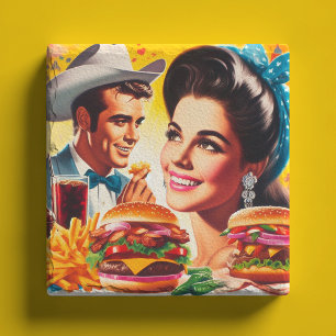Retro Fast Food Couple Stone Coaster