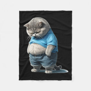 Retro Fat Kitten Tee Funny Cat Rolling Fatties  Fleece Blanket