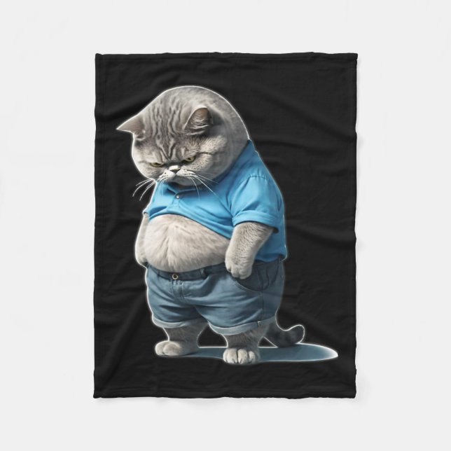 Retro Fat Kitten Tee Funny Cat Rolling Fatties  Fleece Blanket (Front)