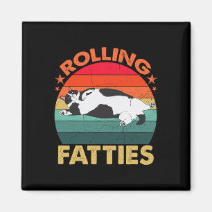 Retro Fat Kitten Tee Funny Cat Rolling Fatties  Magnet