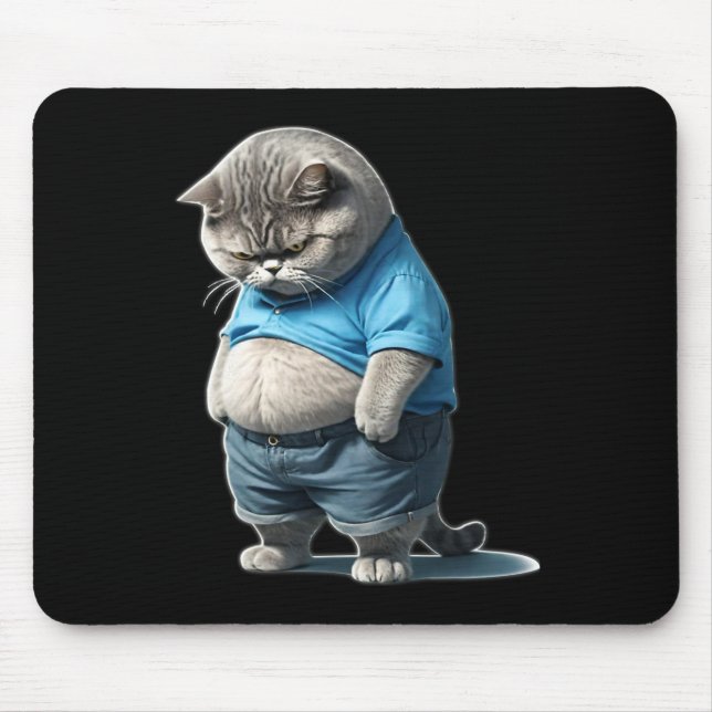 Retro Fat Kitten Tee Funny Cat Rolling Fatties  Mouse Pad (Front)