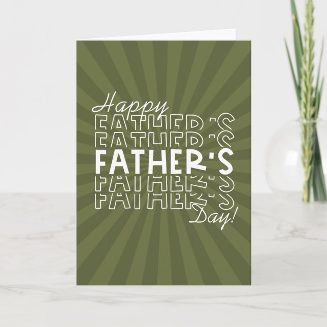 Retro Father's Day Camo Green Sunburst Card (Front)