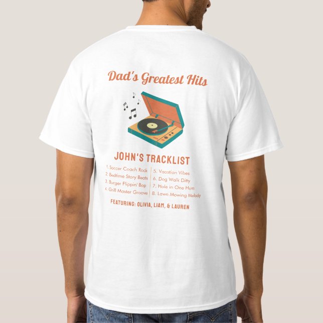 Retro Father's Day "Dad's Greatest Hits" Custom  T-Shirt (Back)