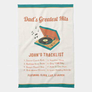 Retro Father's Day "Dad's Greatest Hits" Custom Tea Towel
