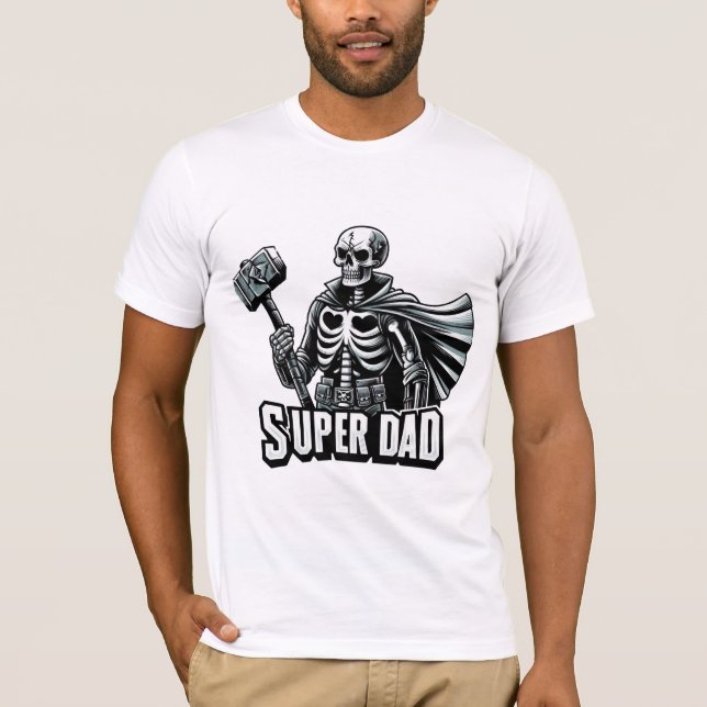 Retro Father's Day Funny Super Dad Skeleton  T-Shirt (Front)