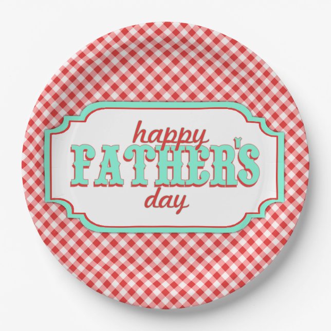 Retro Fathers Day Paper Plates-Plaid Plate (Front)