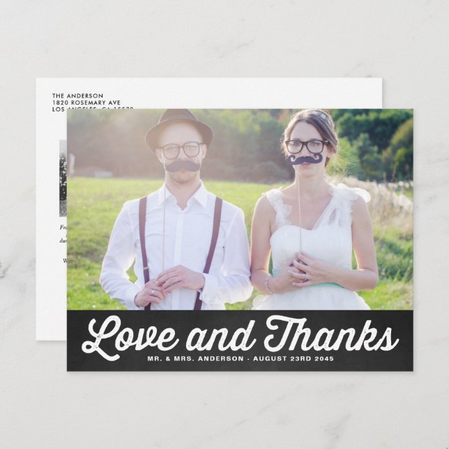 Retro Faux Chalkboard Photo Wedding Thank You Postcard (Front/Back)