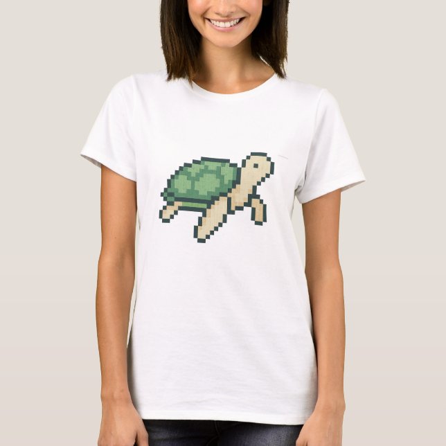 Retro faux cross-stitch pixel art Sea Turtle T-Shirt (Front)