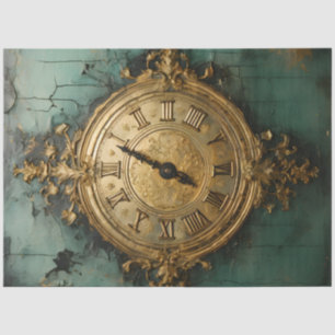 Retro faux gold clock turquoise background tissue paper