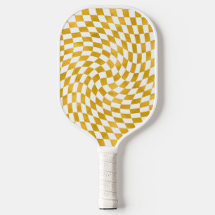 Retro Faux Gold Foil Checks Warped Checkerboard    Pickleball Paddle