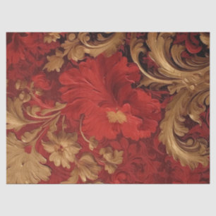 Retro faux gold Victorian ornament burgundy flower Tissue Paper