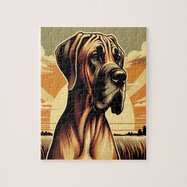 Retro Fawn Great Dane Yellow Brown Black Artwork Jigsaw Puzzle (Vertical)