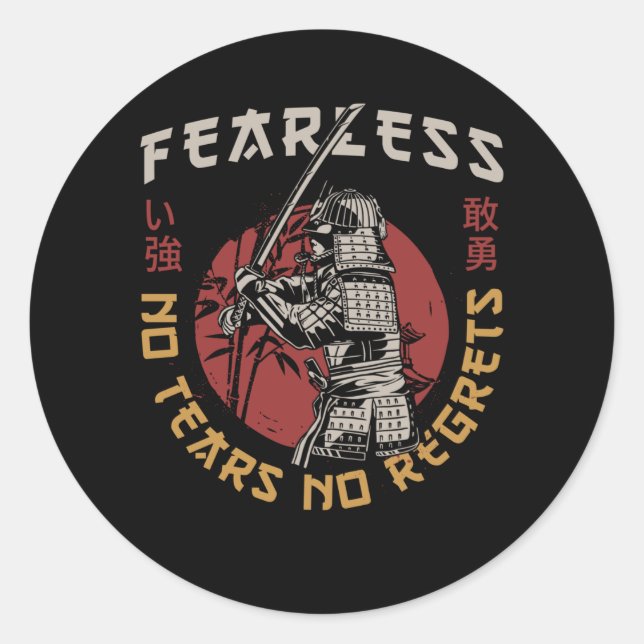 Retro Fearless Samurai - Samurai Quote Classic Round Sticker (Front)