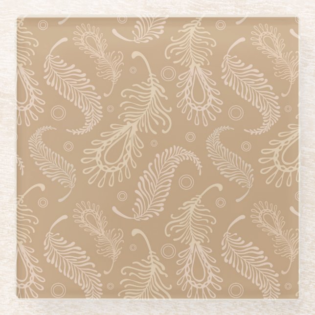 Retro-feater-pale-pattern Glass Coaster (Front)