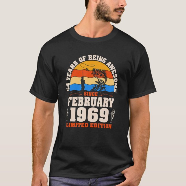 Retro February 1969 54 Year Old Fishing  54th Birt T-Shirt (Front)