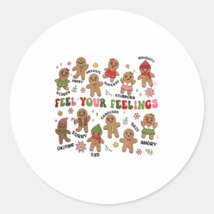 Retro Feel Your Feelings Gingerbread Christmas Men Classic Round Sticker