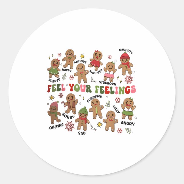 Retro Feel Your Feelings Gingerbread Christmas Men Classic Round Sticker (Front)