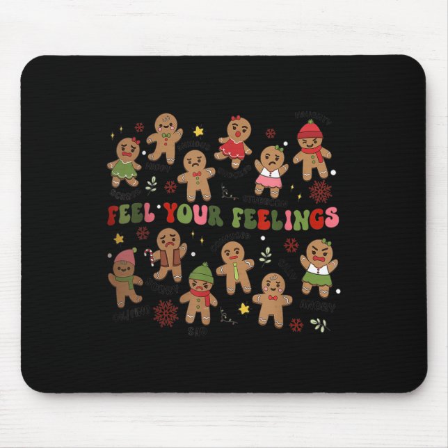 Retro Feel Your Feelings Gingerbread Christmas Men Mouse Pad (Front)