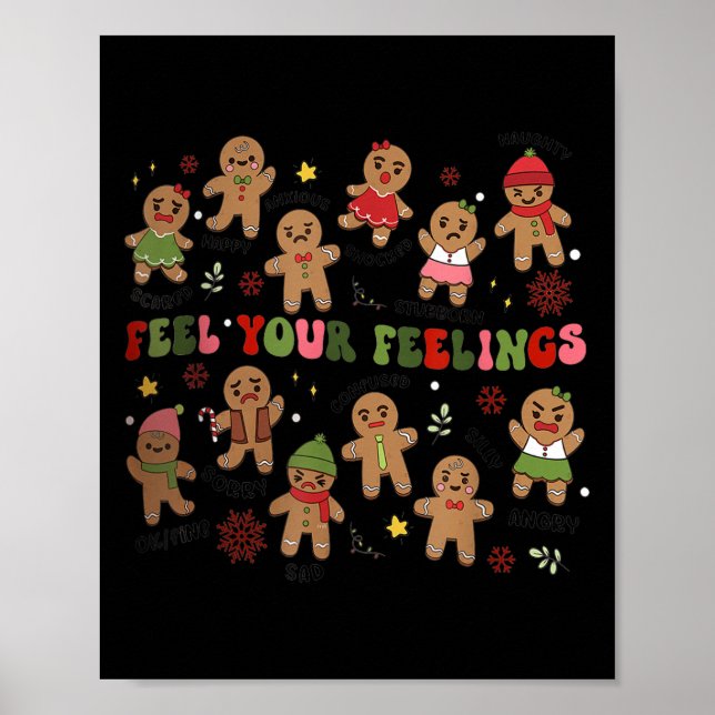 Retro Feel Your Feelings Gingerbread Christmas Men Poster (Front)