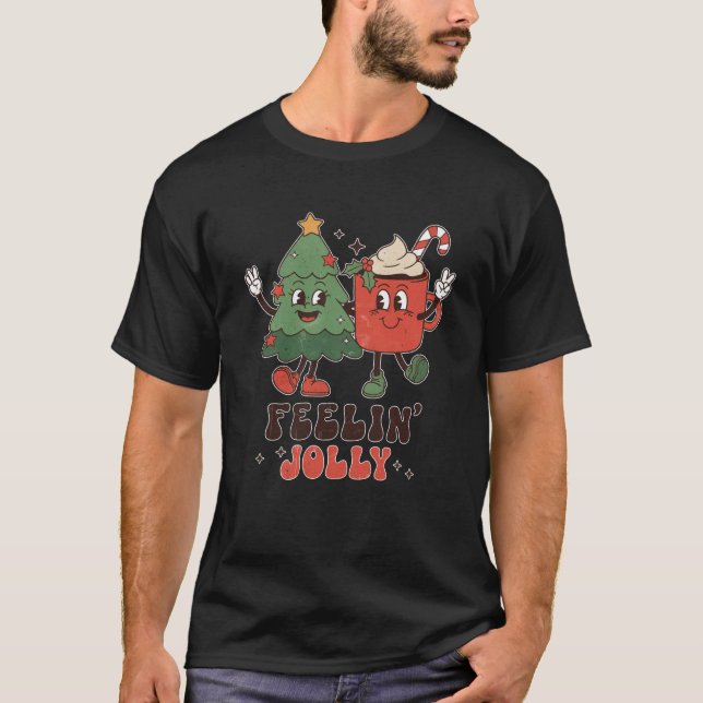 Retro Feeling Jolly Christmas Tree Hot Cocoa Match T-Shirt (Front)